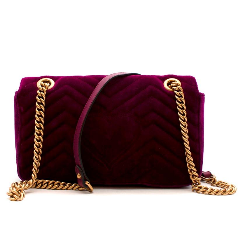 Gucci Purple Velvet Small GG Marmont Flap Bag For Sale 1