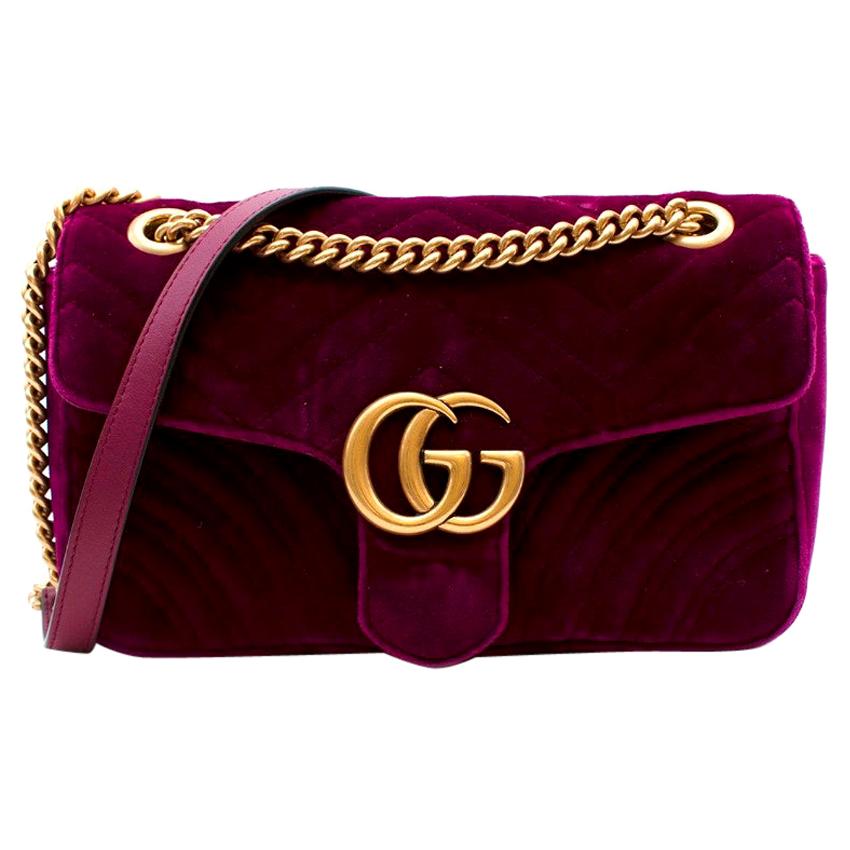Gucci Purple Velvet Small GG Marmont Flap Bag For Sale