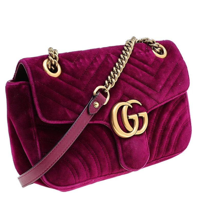 GUCCI GG Marmont Shoulder Hand Bag Velvet Purple Chain used