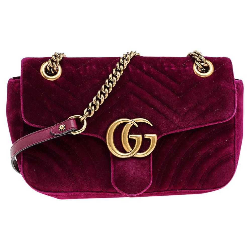 Gucci Purple Quilted Velvet Embroidered LOVED Medium Marmont Bag - Yoogi's  Closet