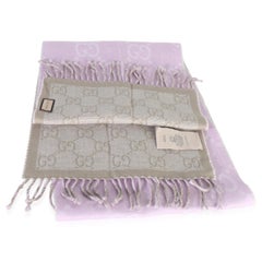 Gucci Purple Wool GG Monogram Fringe Scarf