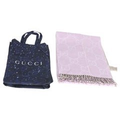 Gucci Purple Wool GG Monogram Fringe Scarf
