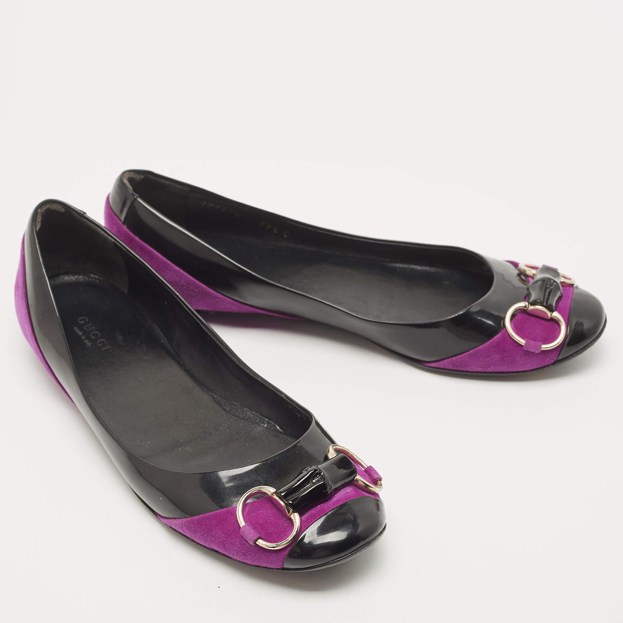 Gucci viola/nero Brevetto Bamboo Horsebit Ballerine Taglia 39.5 In condizioni buone a Dubai, Al Qouz 2