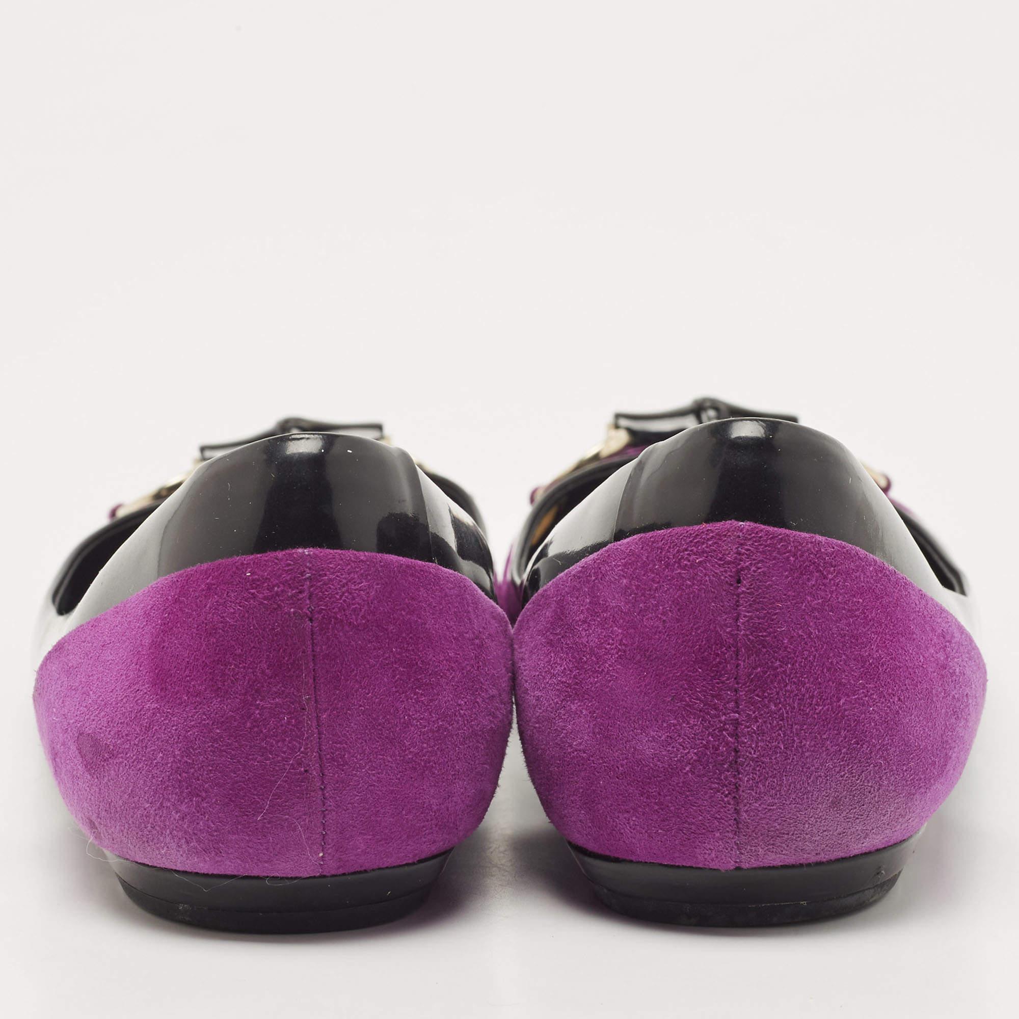 Donna Gucci viola/nero Brevetto Bamboo Horsebit Ballerine Taglia 39.5