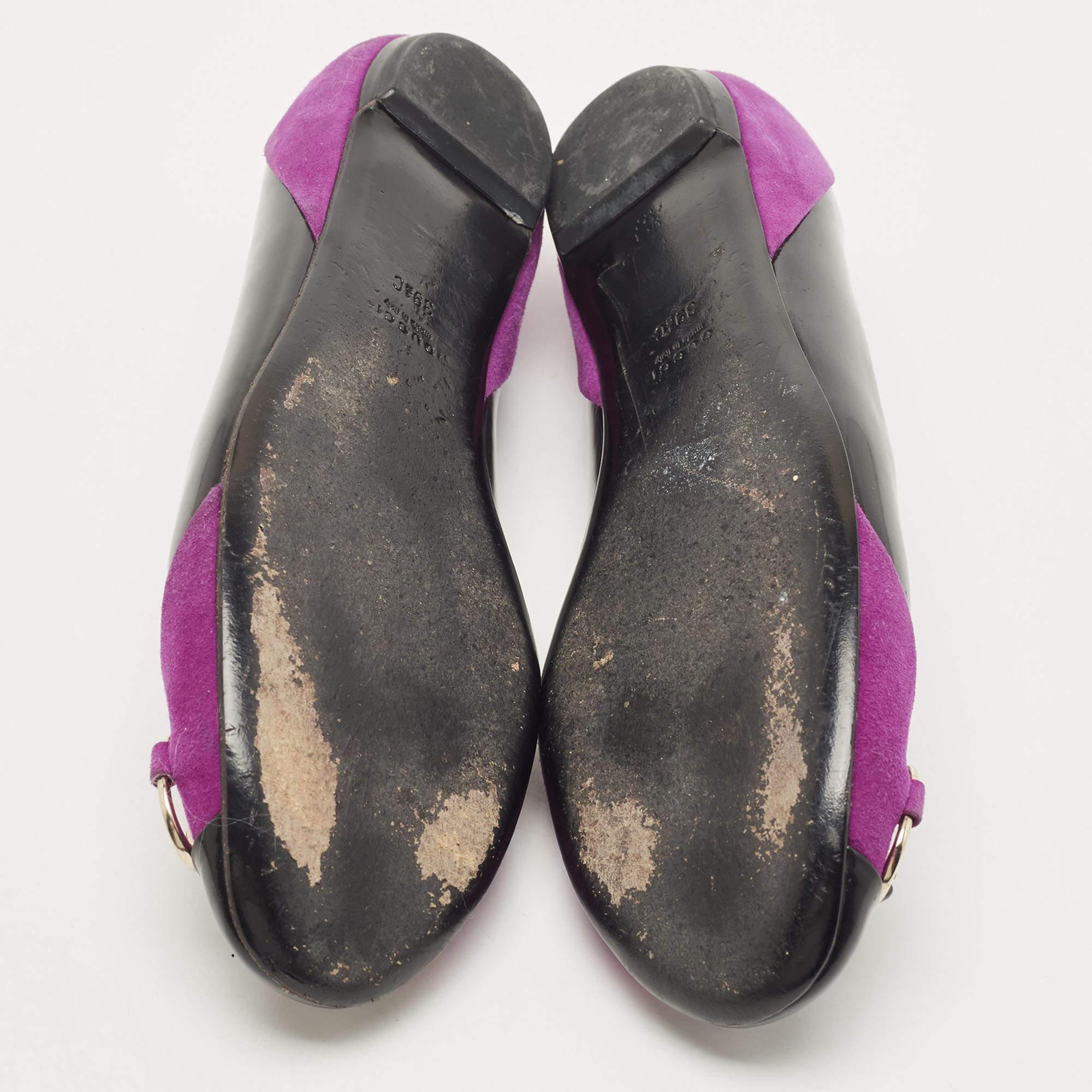 Gucci viola/nero Brevetto Bamboo Horsebit Ballerine Taglia 39.5 1