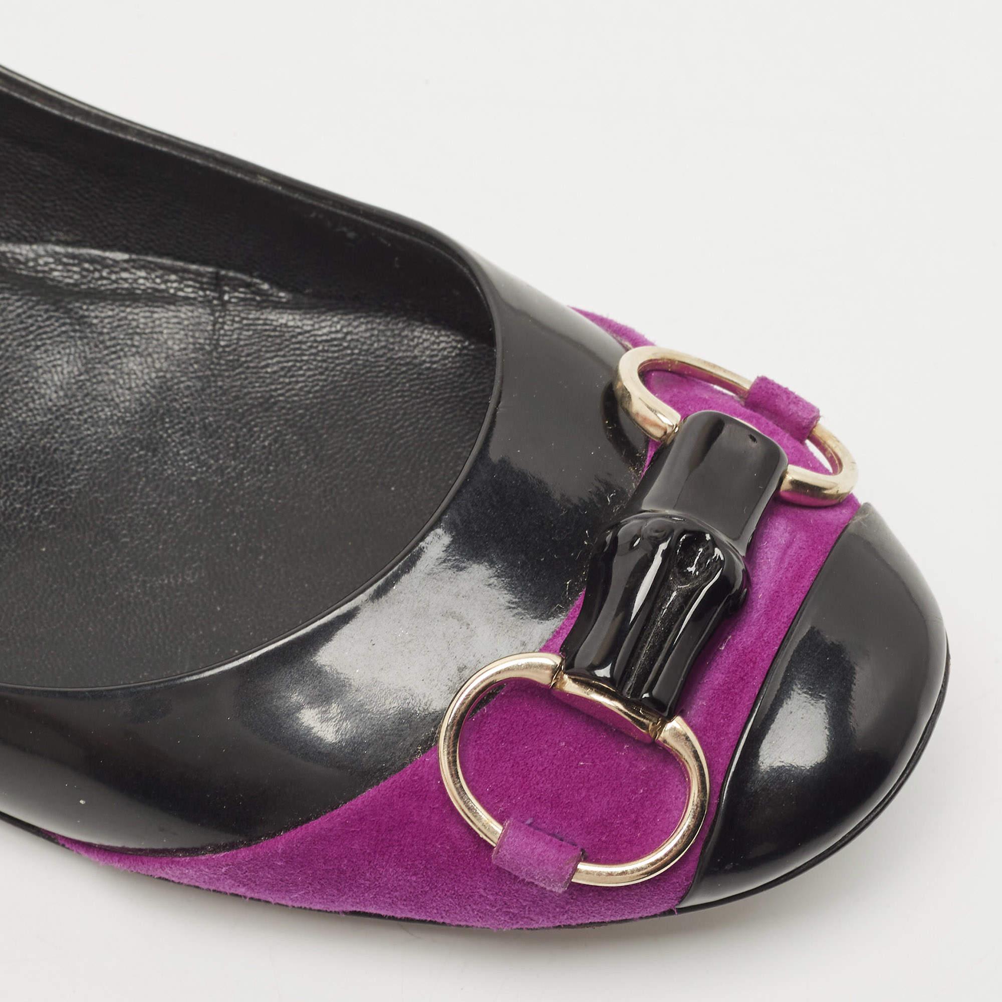 Gucci viola/nero Brevetto Bamboo Horsebit Ballerine Taglia 39.5 2
