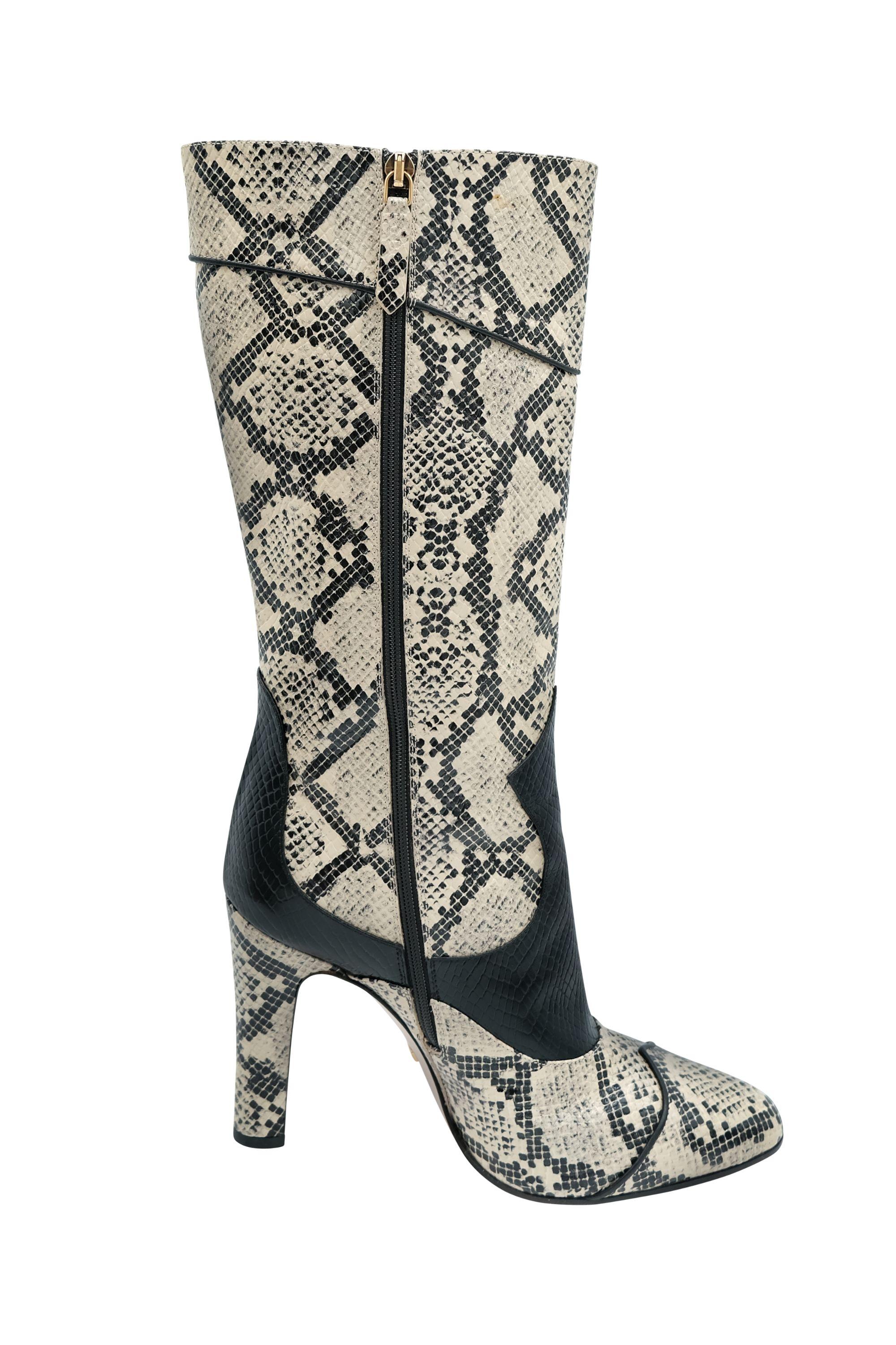 Gray Gucci Python Embossed Tall Cowboy Boots