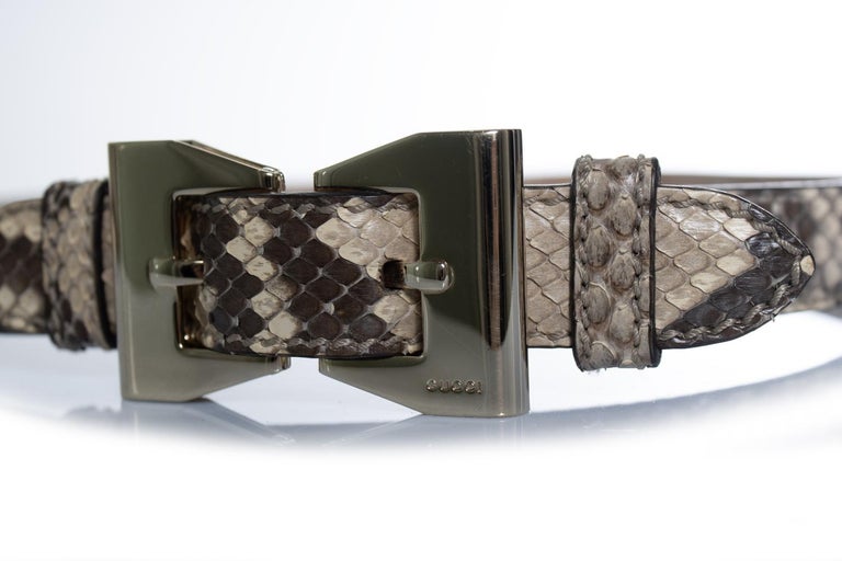 Gucci, python leather belt with gold metal bow Gucci, python leather belt with gold metal bow For Sale at  main image 2
