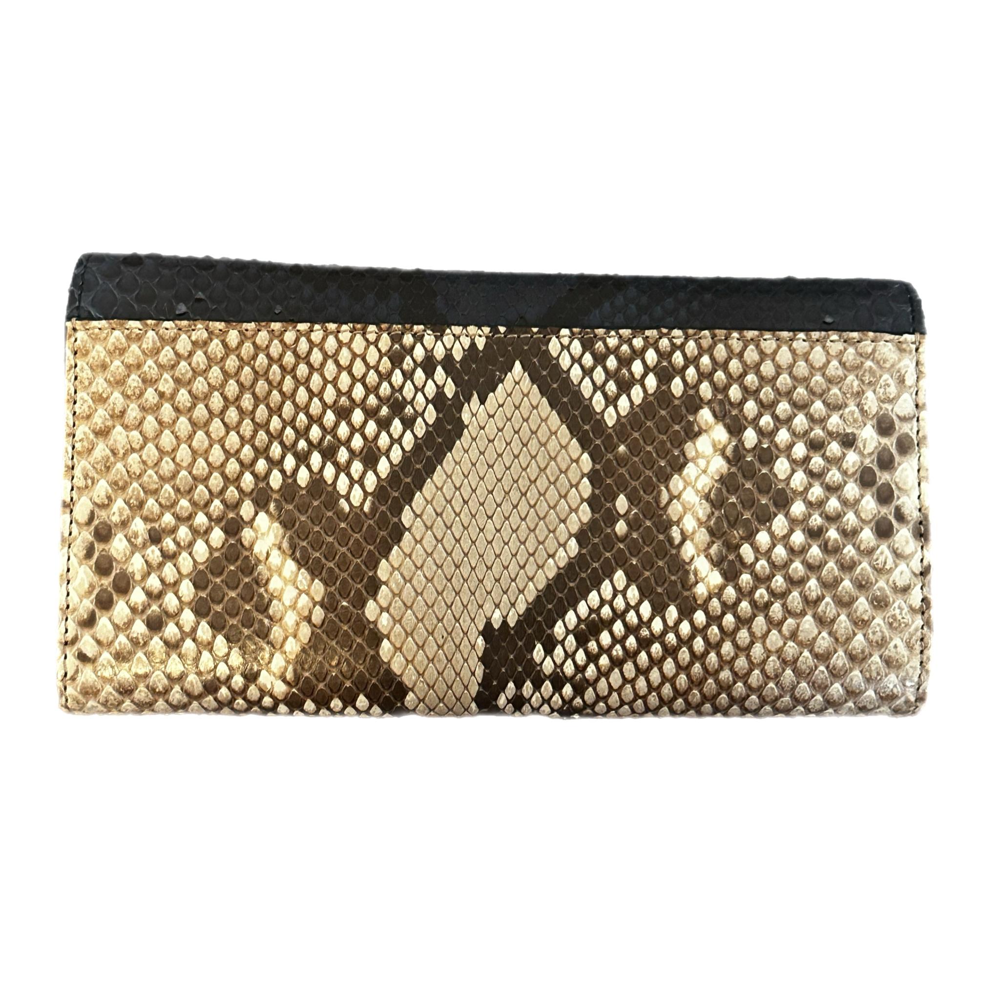 Gucci Python Leather Clutch Long Wallet Black x Gold Brown In Good Condition For Sale In Humacao, PR
