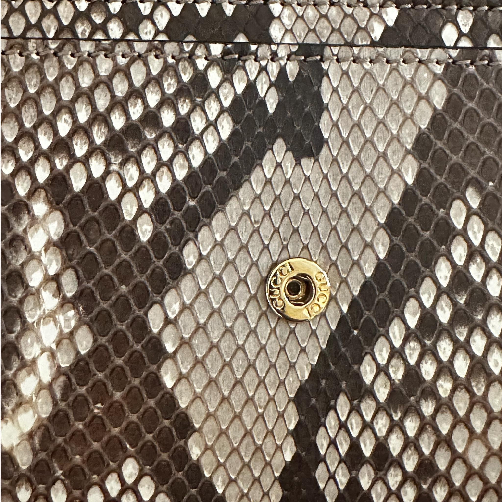 Gucci Python Leather Clutch Long Wallet Black x Gold Brown For Sale 1