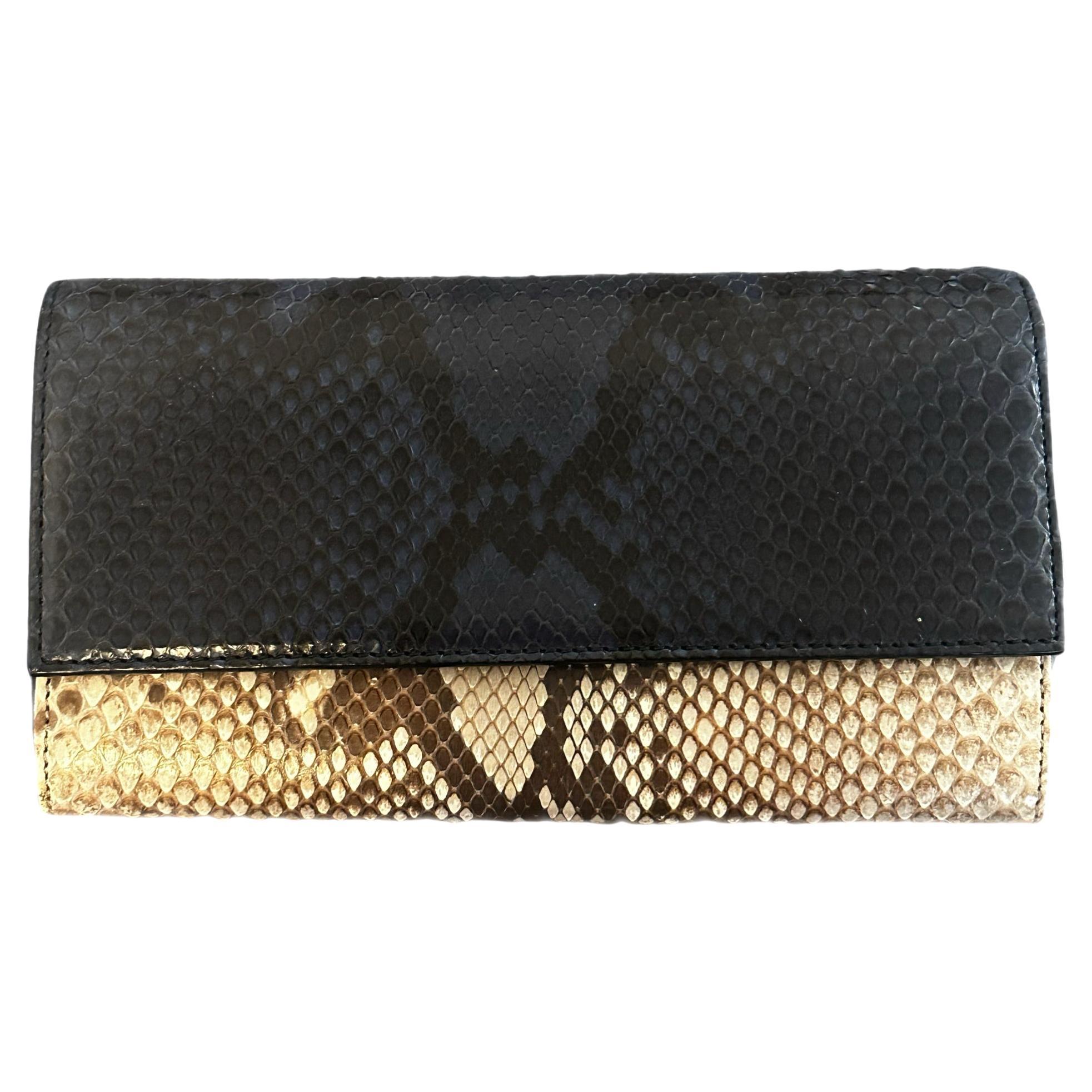 Gucci Python Leather Clutch Long Wallet Black x Gold Brown For Sale