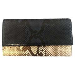 Gucci Python Leather Clutch Long Wallet Black x Gold Brown