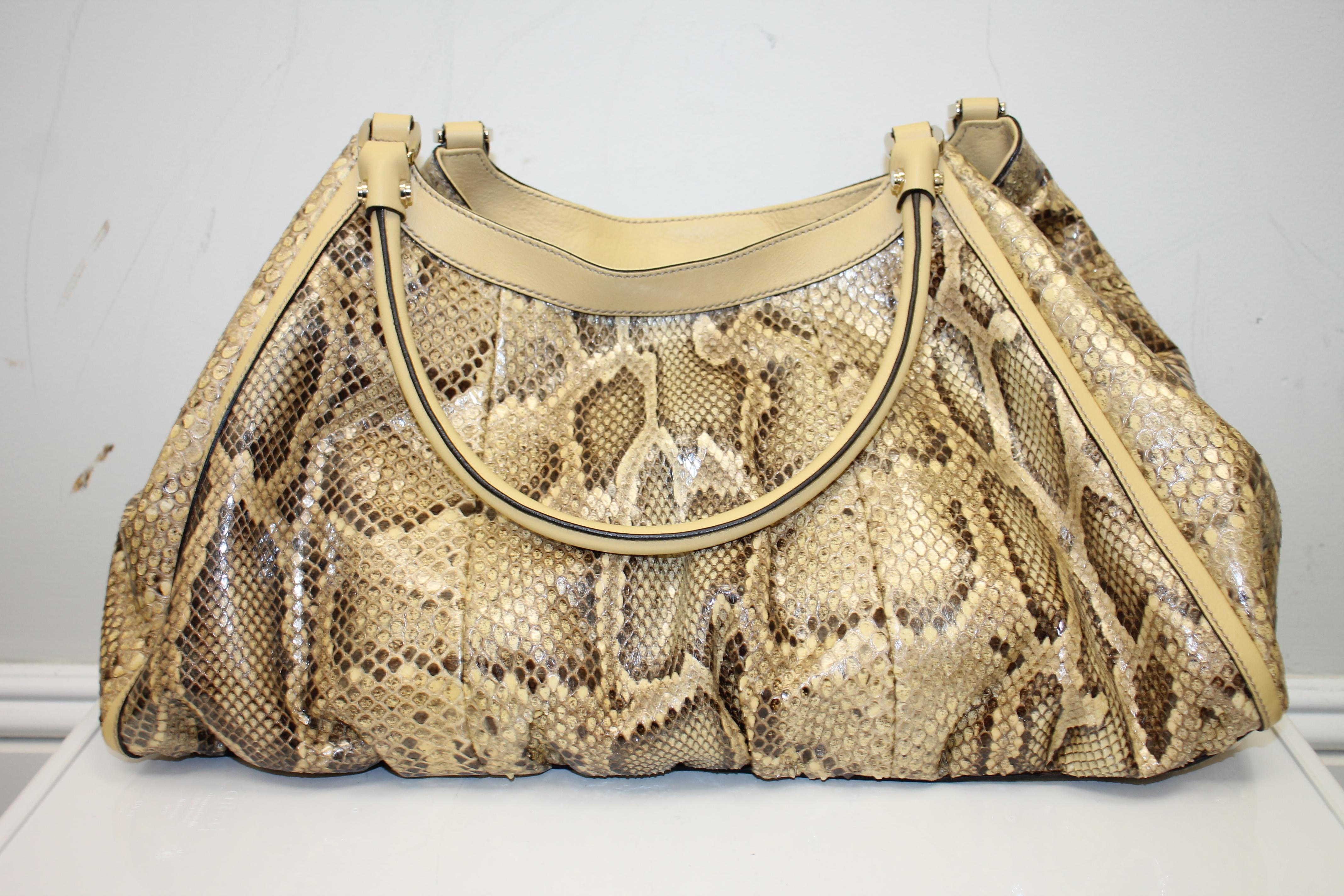 Brown Gucci Python Leather D-Ring Tote For Sale