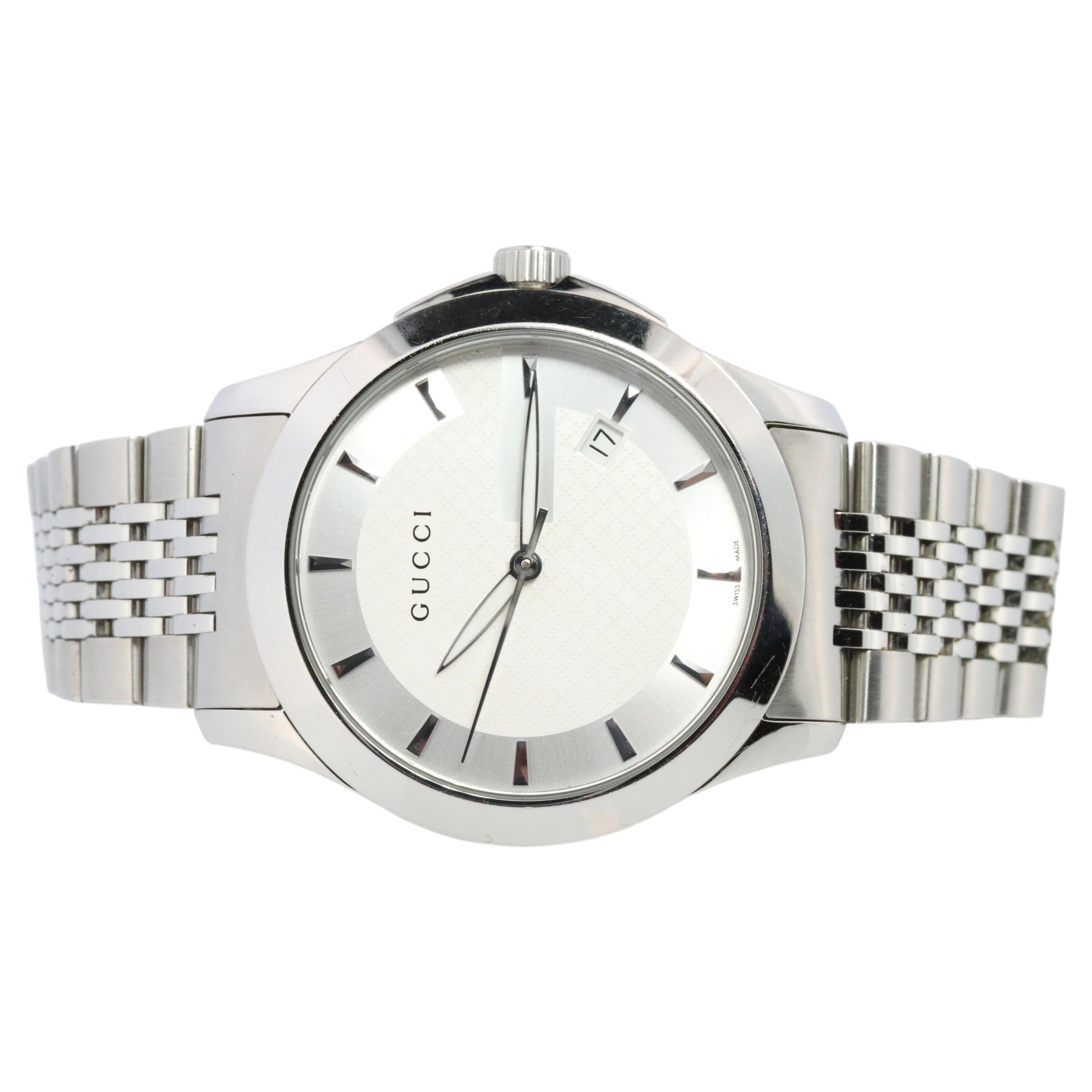 Gucci 5500 XL Stainless Steel Black Gucci Logo Dial Quartz Men's