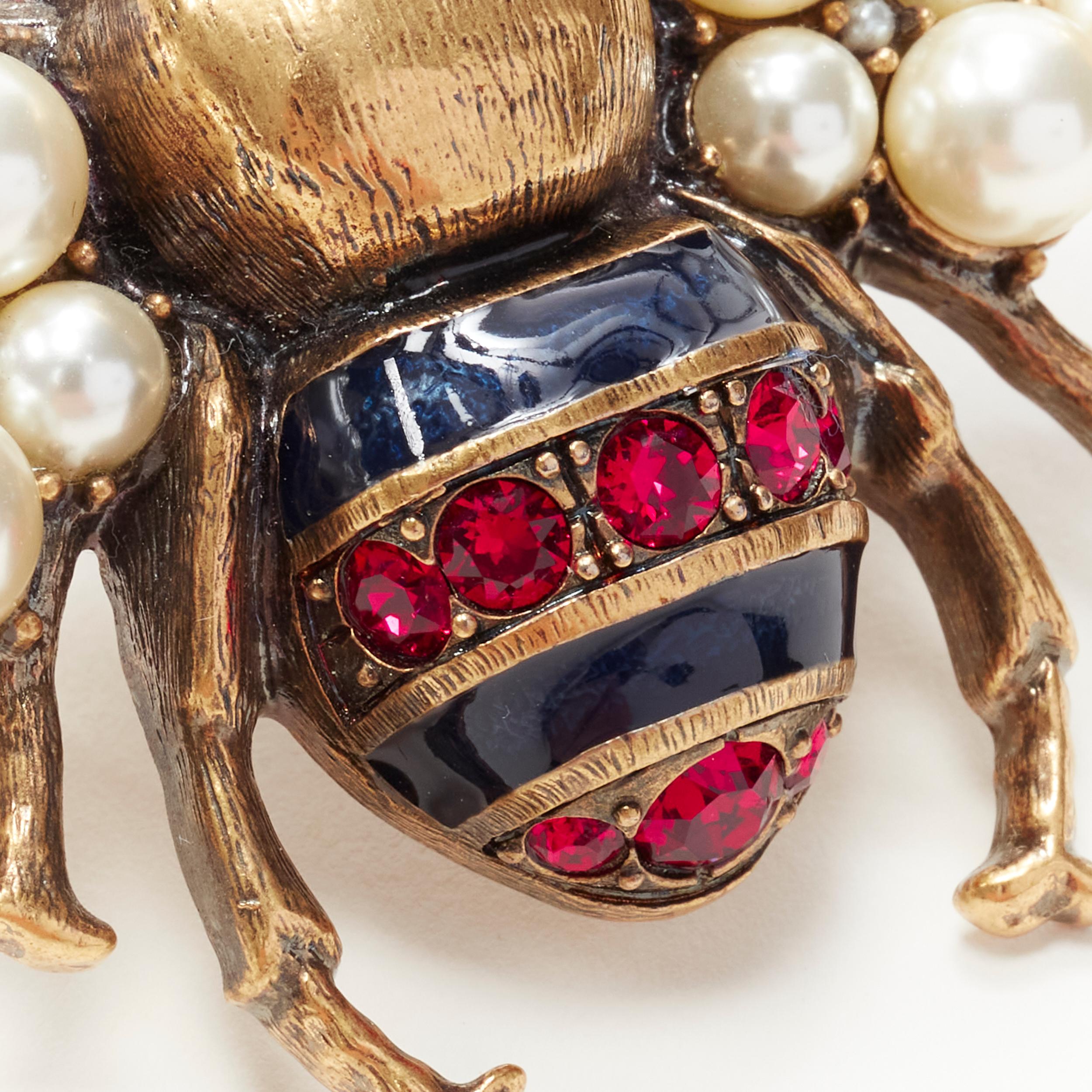 GUCCI Queen Margaret Bee pea; crystal enamel double finger cocktail ring 1