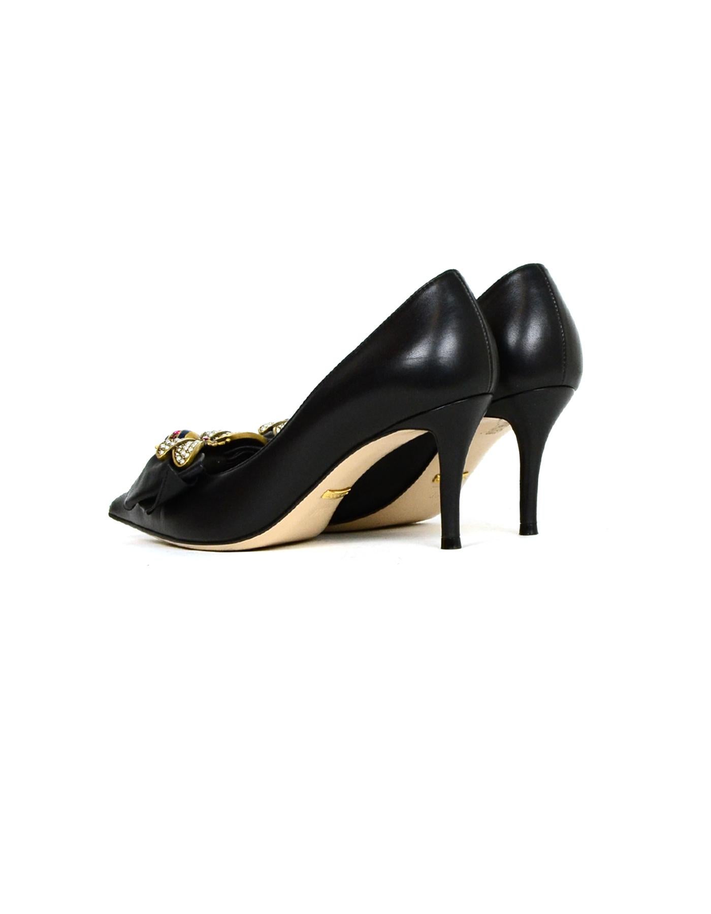 Gucci Queen Margaret Black Leather Pumps with Embellished Bee sz 36.5 ...