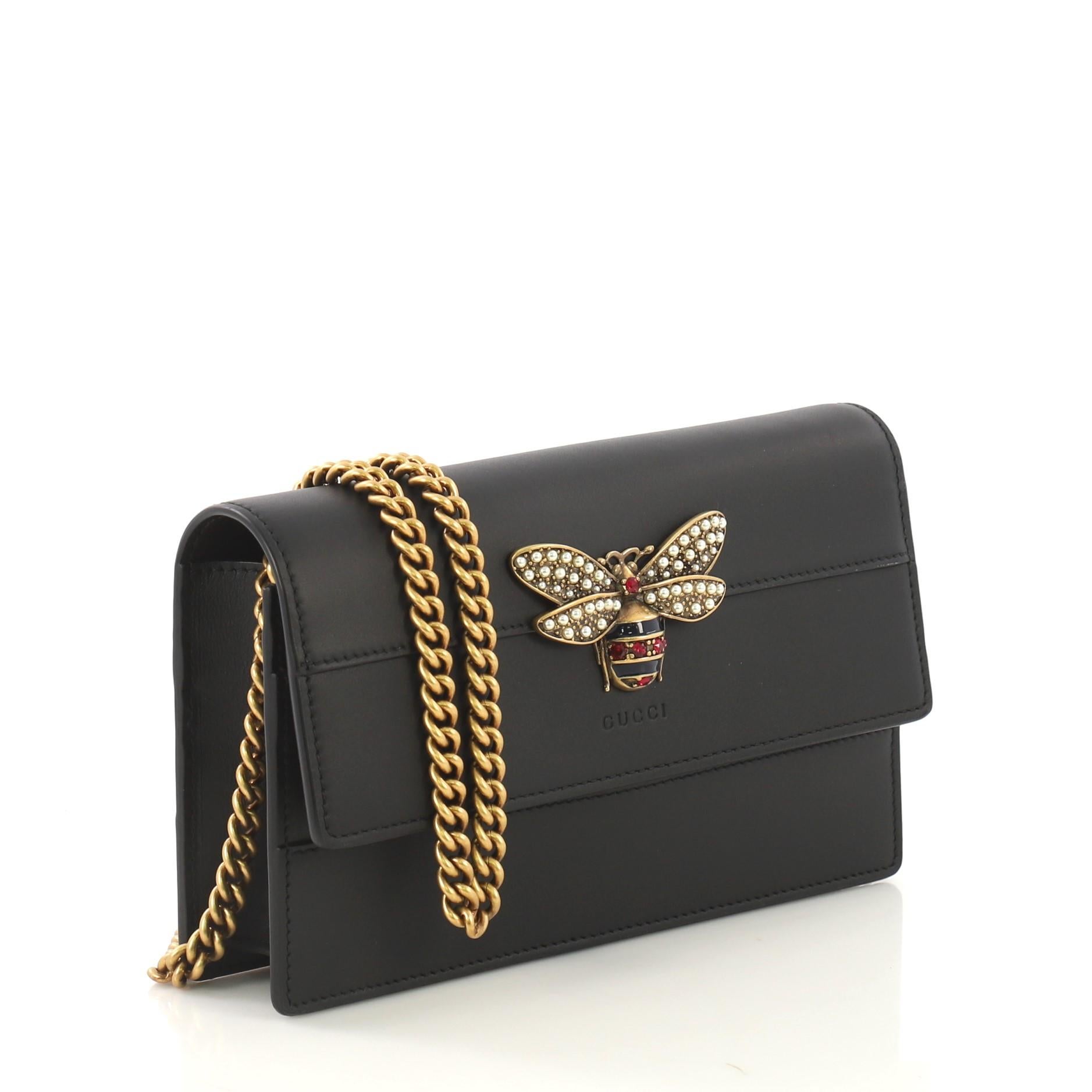 queen margaret leather bee wallet on chain bag