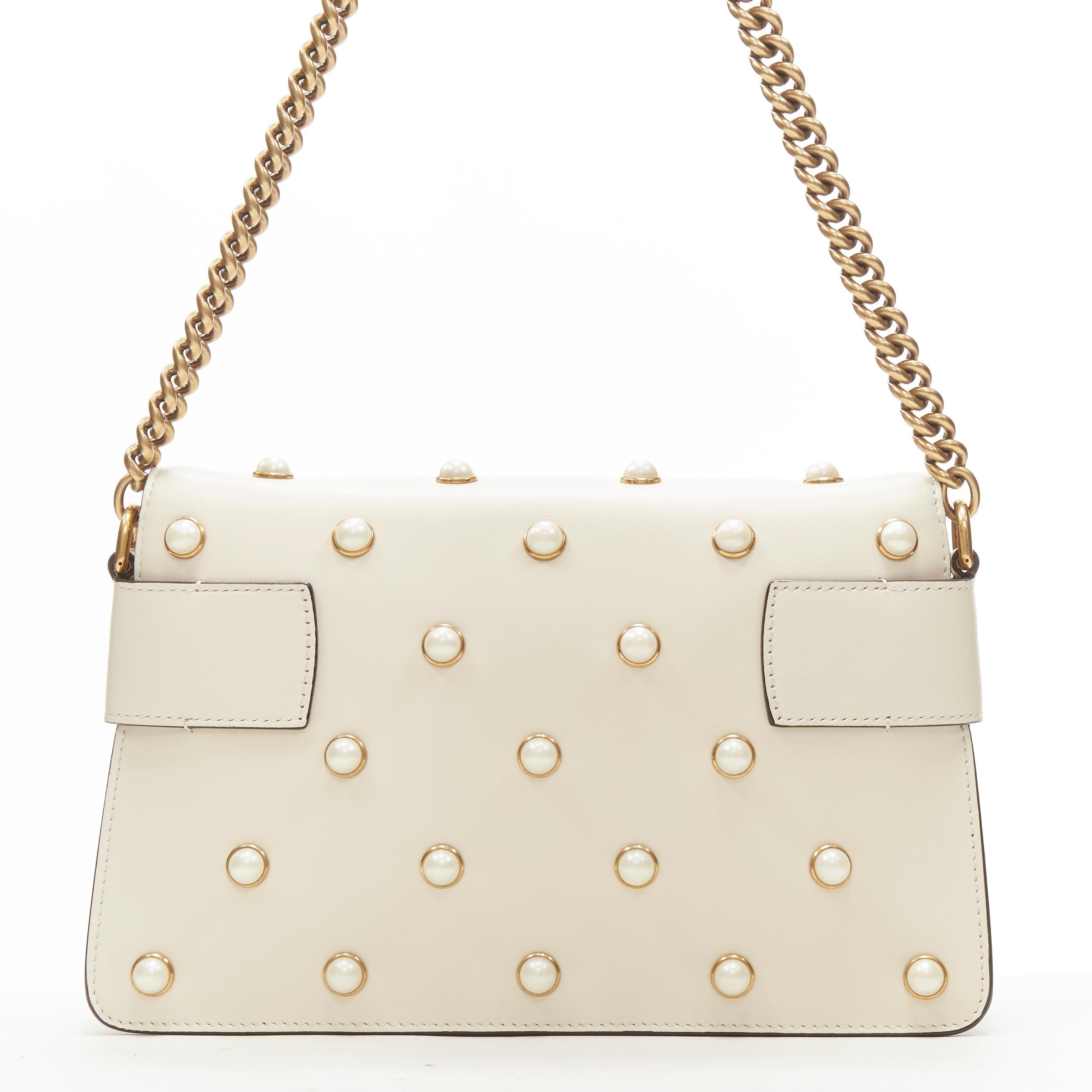 GUCCI Queen Margaret Embellished Bee pearl stud white flap crossbody bag For Sale 1