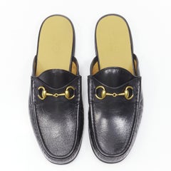 GUCCI Quentin Nero schwarzes Leder gold Horsebit Slipper EU9.5 EU42.5