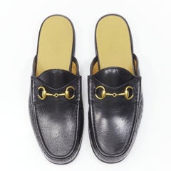 GUCCI Quentin Nero Schwarzes Leder Gold Horsebit Slip on Loafer UK9 US10 EU43