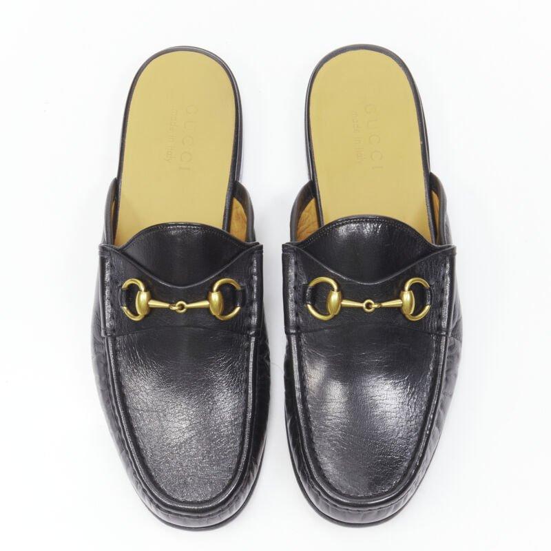 GUCCI Quentin Nero black leather gold Horsebit slip on loafer UK9 US10 EU43
Reference: TGAS/B02139
Brand: Gucci
Designer: Alessandro Michele
Model: Quentin
Collection: Runway
Material: Leather
Color: Black
Pattern: Solid
Lining:  Leather
Extra