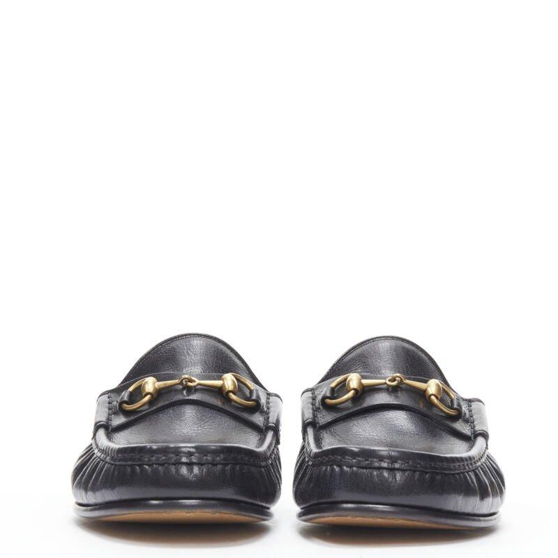 GUCCI Quentin Nero black leather gold Horsebit slip on loafer UK9 US10 EU43 In Excellent Condition For Sale In Hong Kong, NT