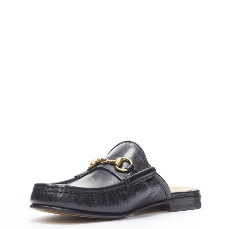 Men's GUCCI Quentin Nero black leather gold Horsebit slip on loafer UK9 US10 EU43 For Sale