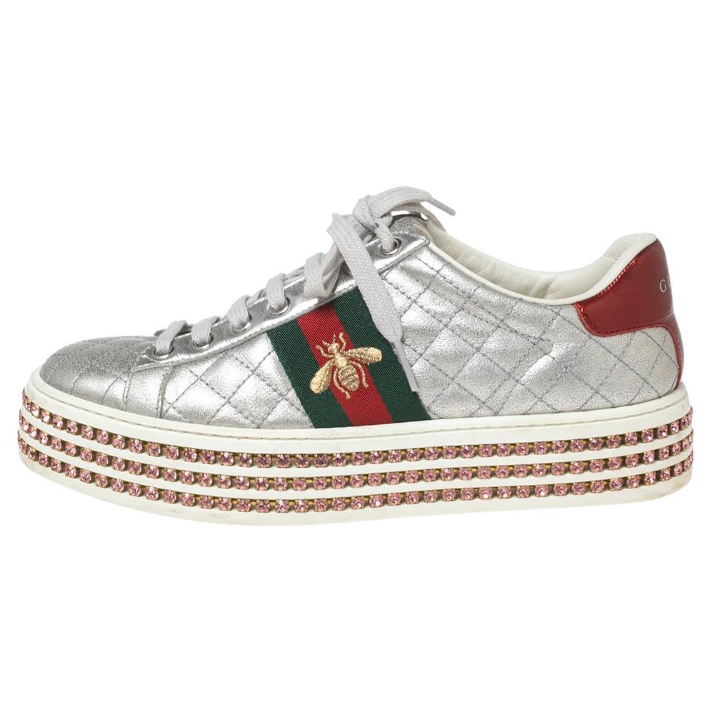 Gucci Quilted Leather Bee Crystal Embellished Platform Sneakers Size 36.5  at 1stDibs | gucci ace platform sneakers with crystals, gucci chain sneakers,  gucci platform sneakers with crystals