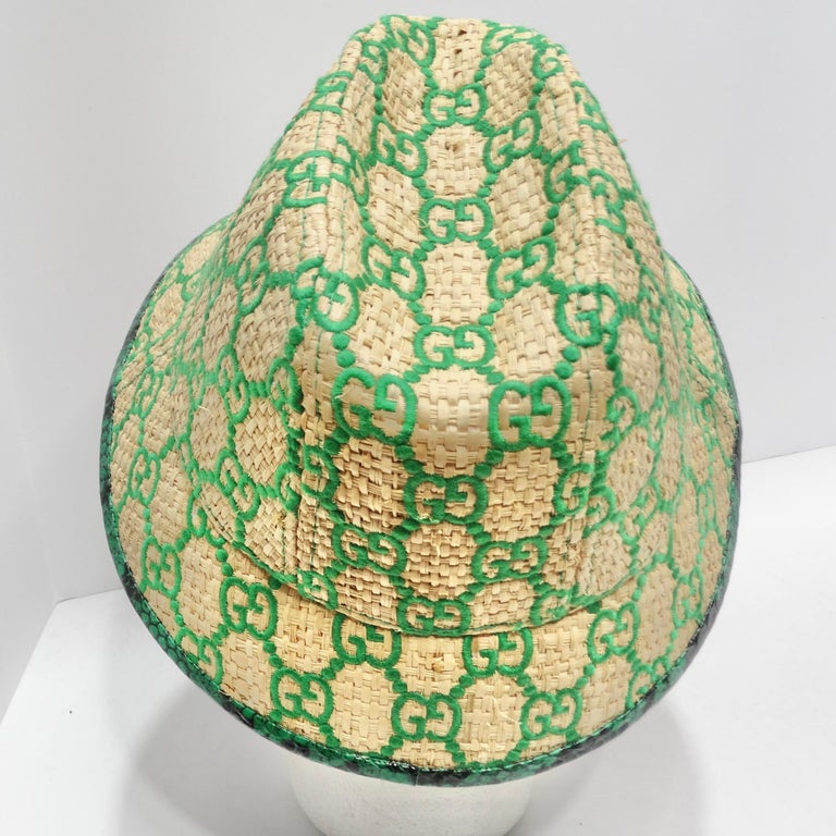Gucci Raffia Elaphe GG Monogram Embroidered Wide Brim Hat  display picture 3
