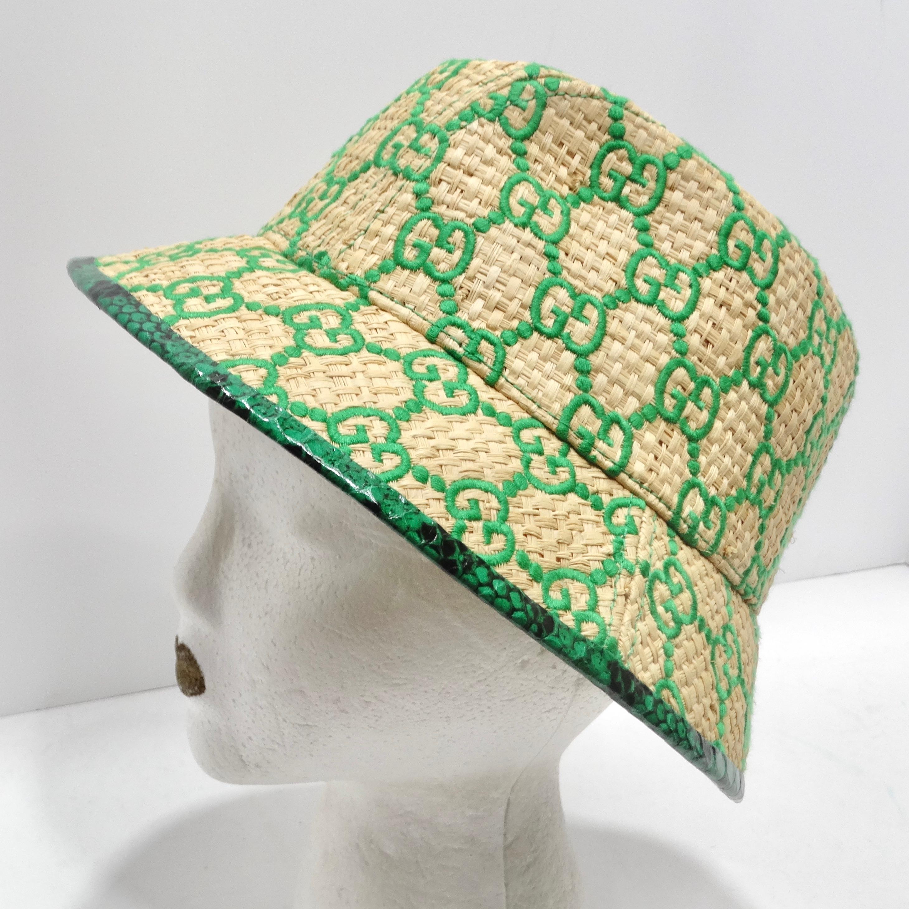 Gucci Raffia Elaphe GG Monogram Embroidered Wide Brim Hat For Sale 2