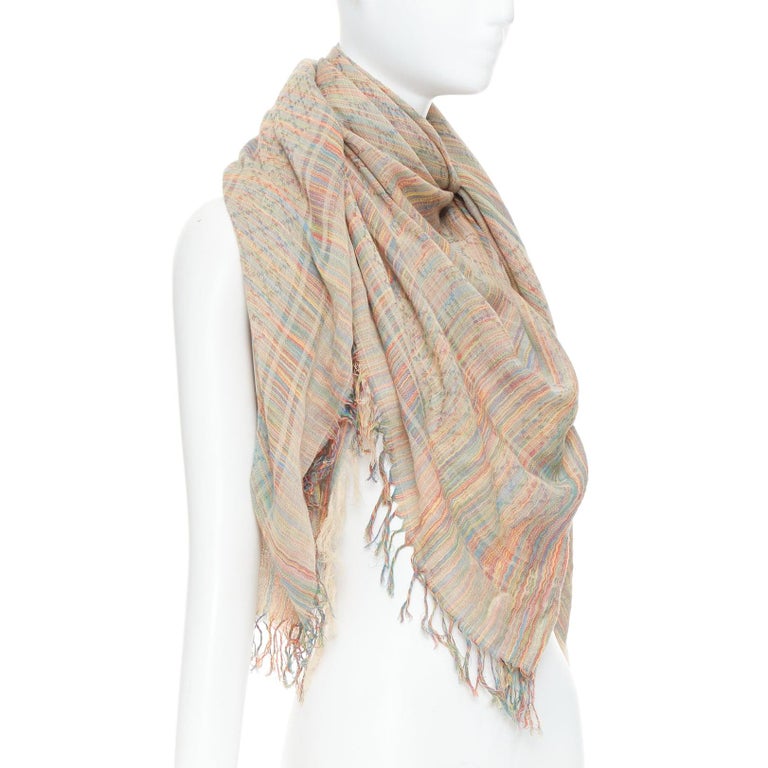 GUCCI rainbow cotton yarn GG monogram jacquard fringed large scarf