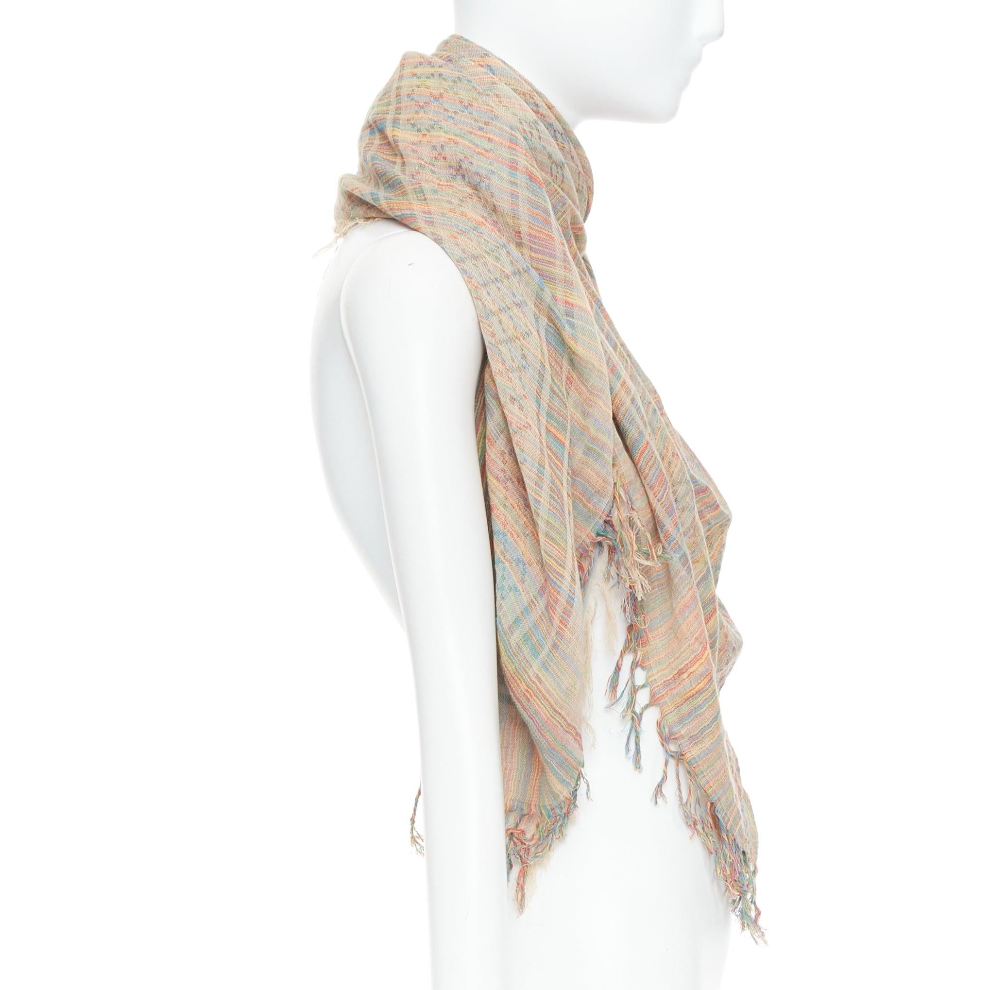 Beige GUCCI rainbow cotton yarn GG monogram jacquard fringed large scarf For Sale