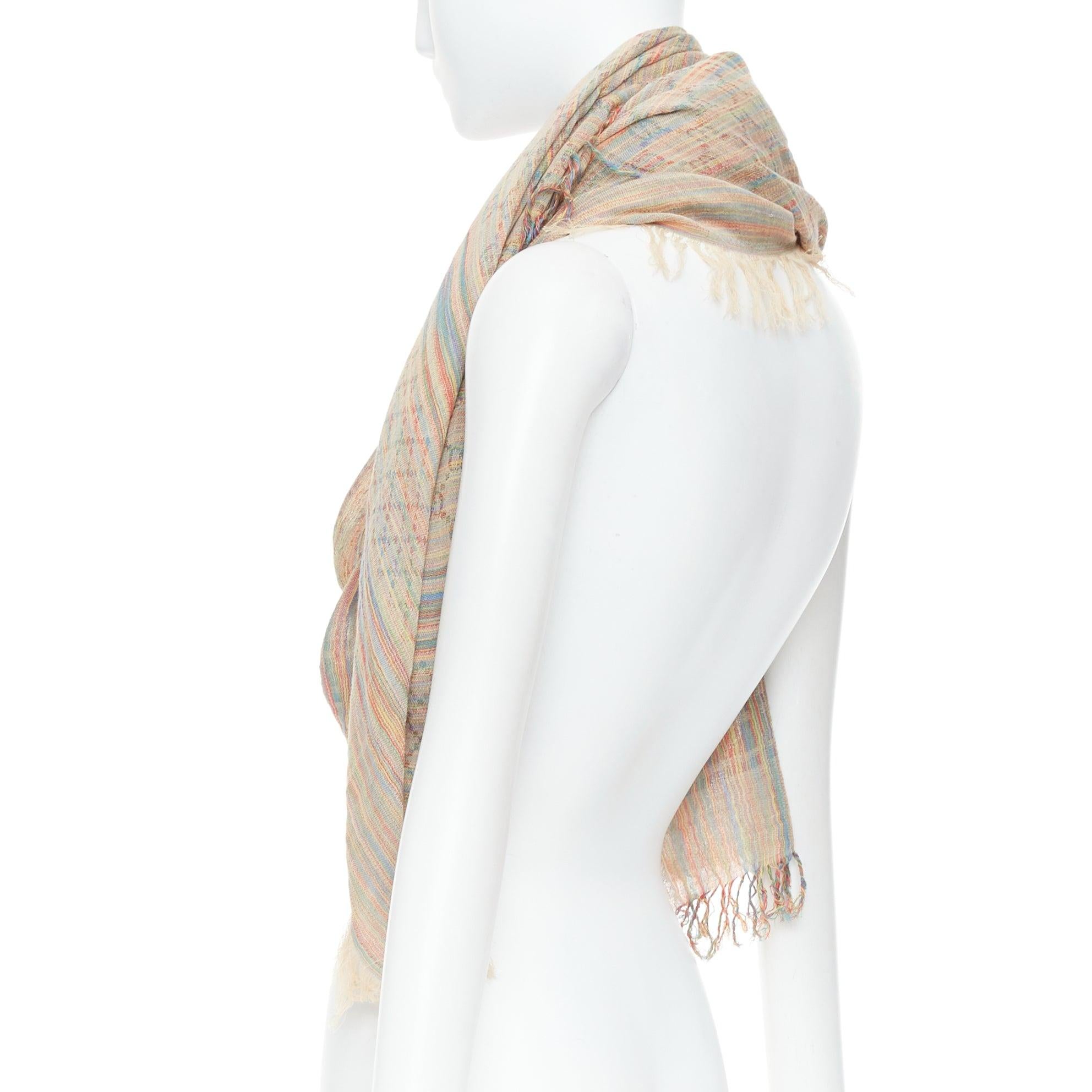 Women's GUCCI rainbow cotton yarn GG monogram jacquard fringed large scarf For Sale
