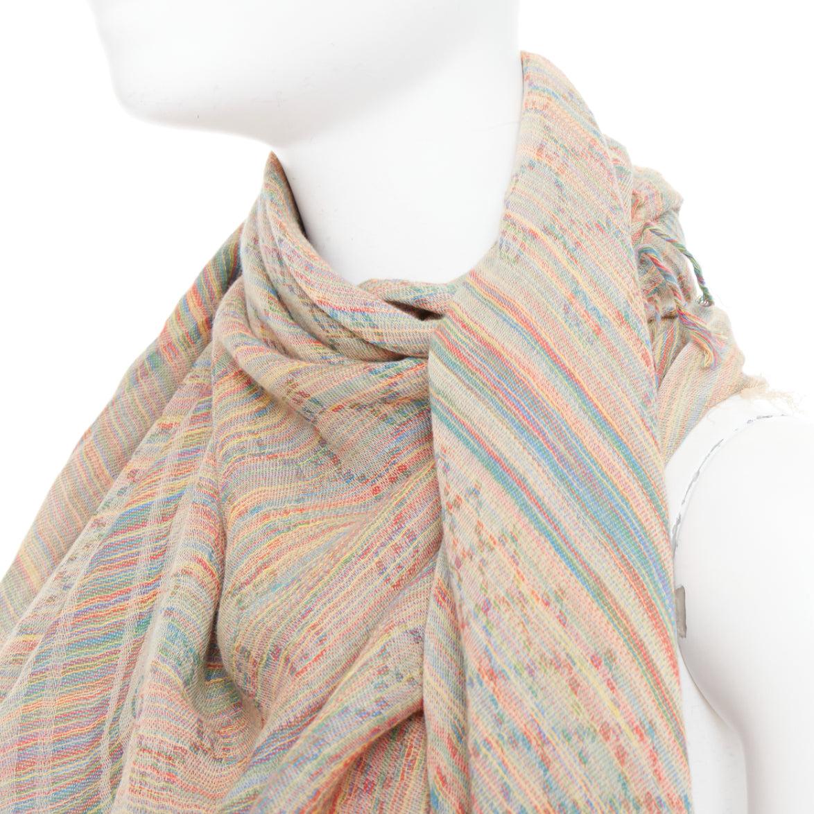 GUCCI rainbow cotton yarn GG monogram jacquard fringed large scarf For Sale 1
