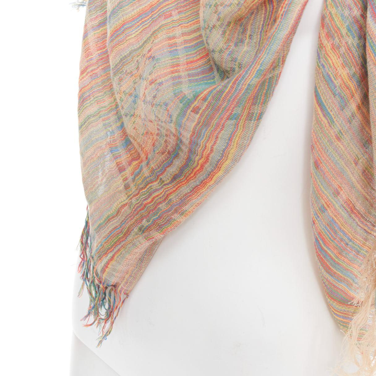 GUCCI rainbow cotton yarn GG monogram jacquard fringed large scarf For Sale 2