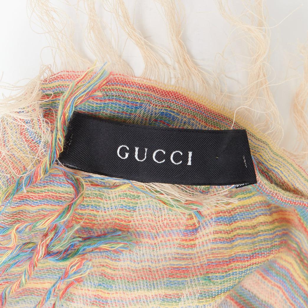 GUCCI rainbow cotton yarn GG monogram jacquard fringed large scarf For Sale 3