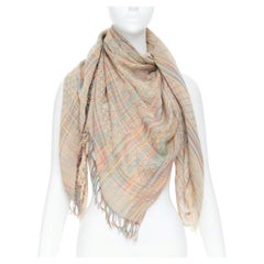 GUCCI rainbow cotton yarn GG monogram jacquard fringed large scarf