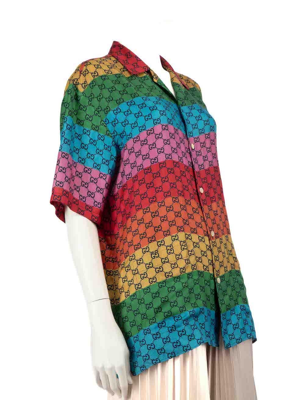 CONDITION is Very good. Minimal wear to top is evident. Loose stitching of seams on the left collar and hemline at the back on this used Gucci designer resale item.
 
 Details
 Multicolour
 Silk
 Collar shirt
 Short sleeve
 GG logo and strip