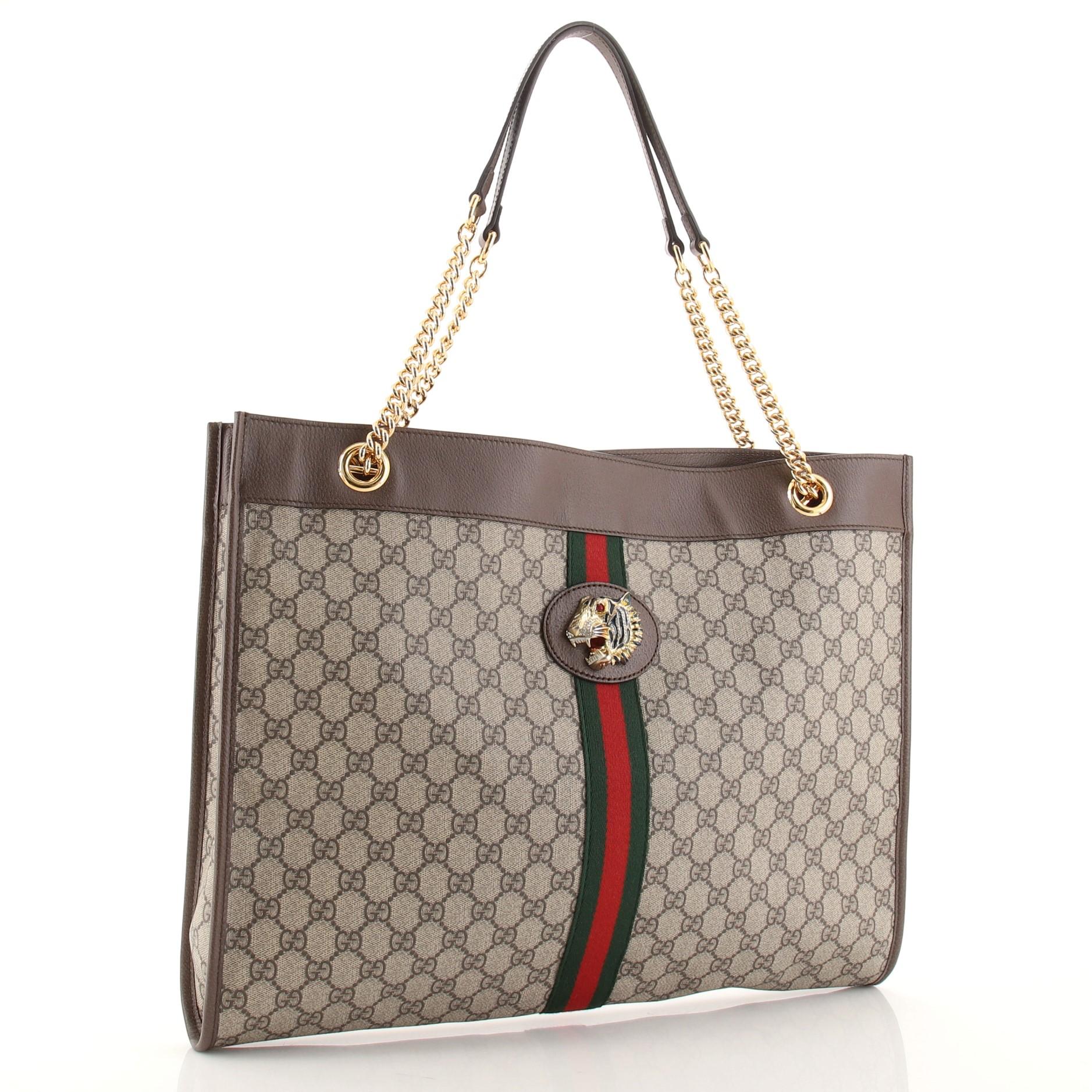 Gray Gucci Rajah Chain Tote GG Coated Canvas Large