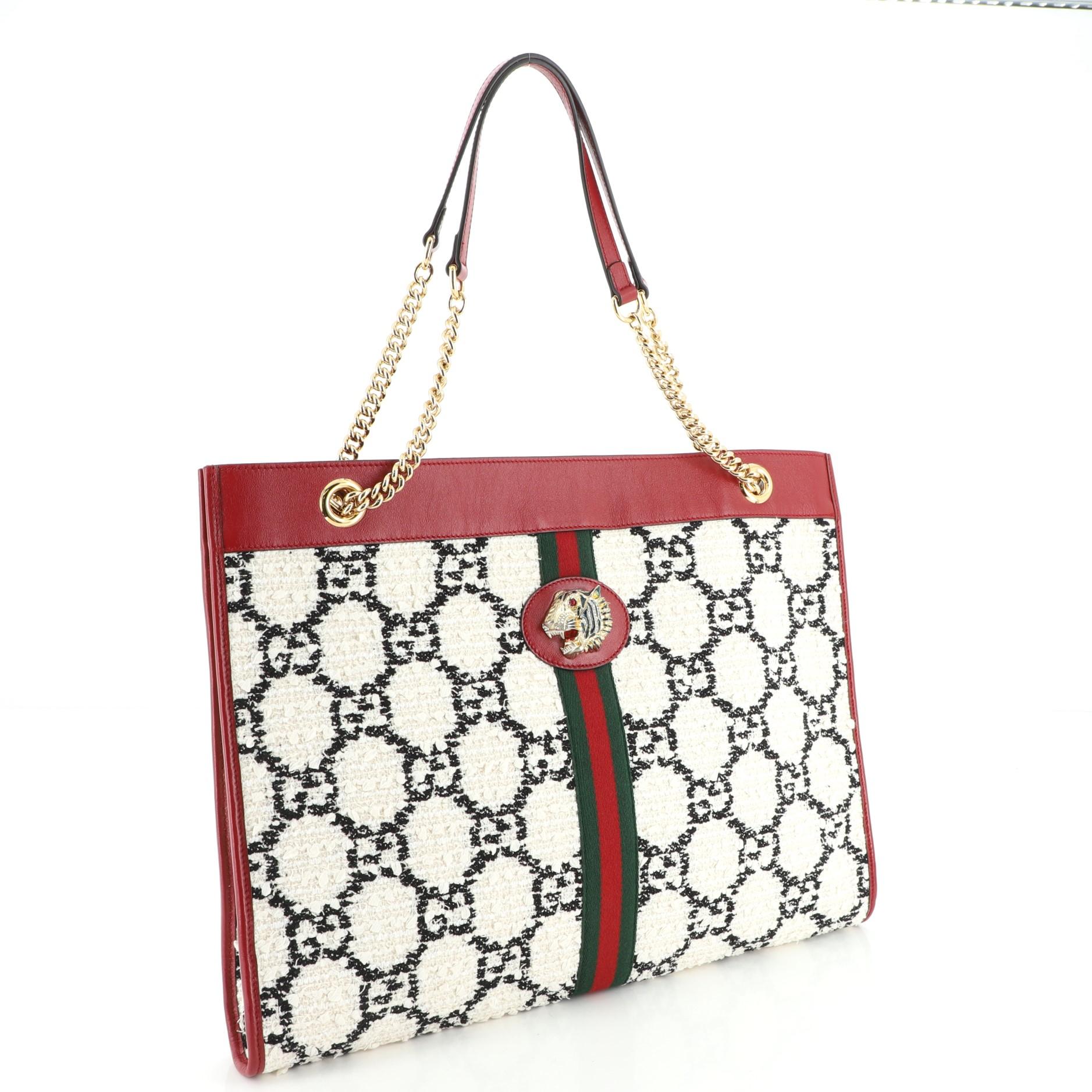 Gucci Rajah Kette Tragetasche aus Tweed Groß (Beige)