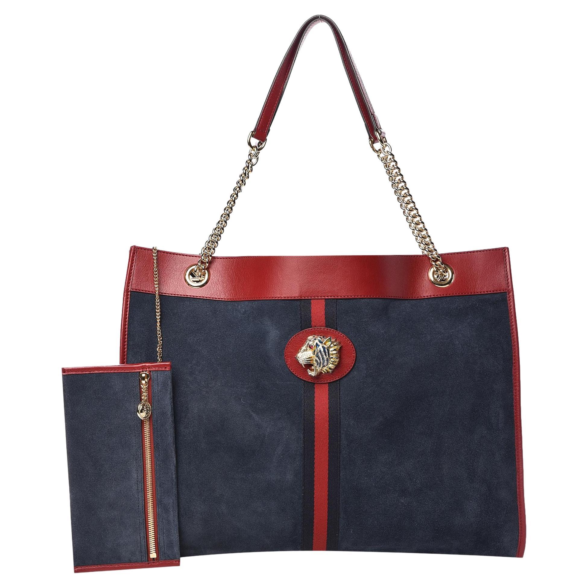 Gucci Rajah Large Suede Shopper Bag & Pouch For Sale