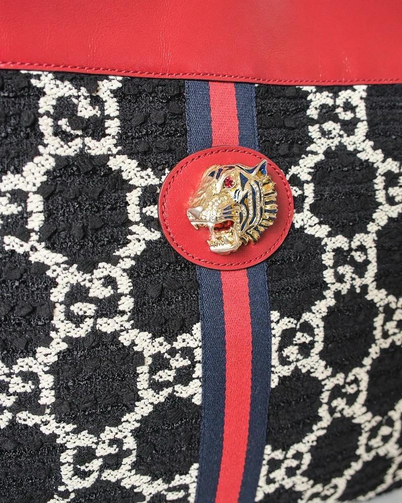 Gucci Rajah Large Tweed GG Black Red For Sale 6