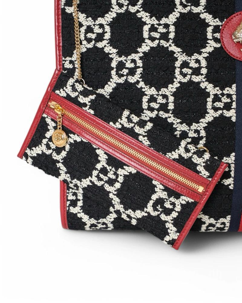 Gucci Rajah Large Tweed GG Black Red For Sale 7