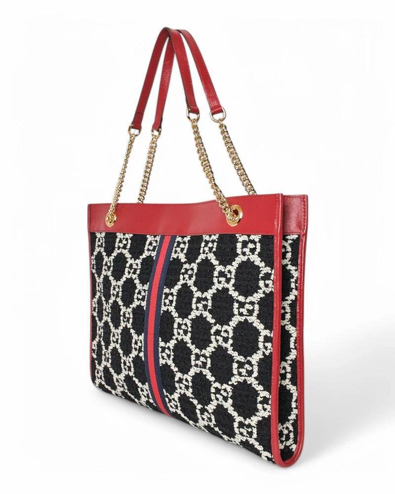 Women's or Men's Gucci Rajah Large Tweed GG Black Red For Sale