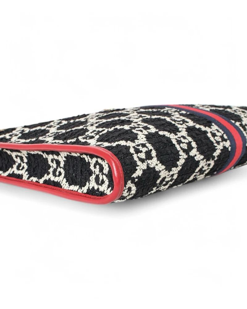 Gucci Rajah Large Tweed GG Black Red For Sale 2