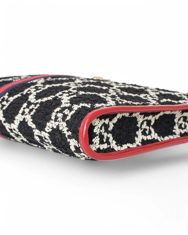 Gucci Rajah Large Tweed GG Black Red For Sale 3