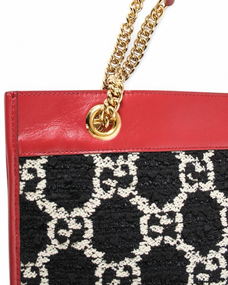 Gucci Rajah Large Tweed GG Black Red For Sale 4