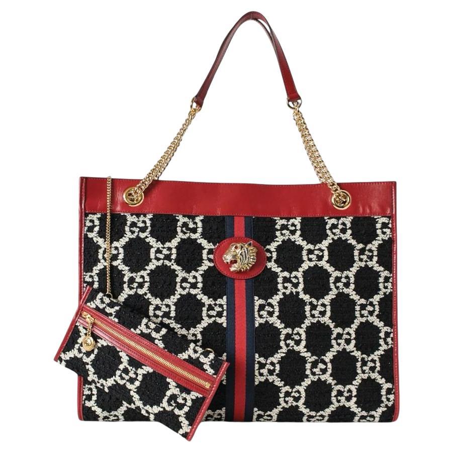 Gucci Rajah Large Tweed GG Black Red For Sale