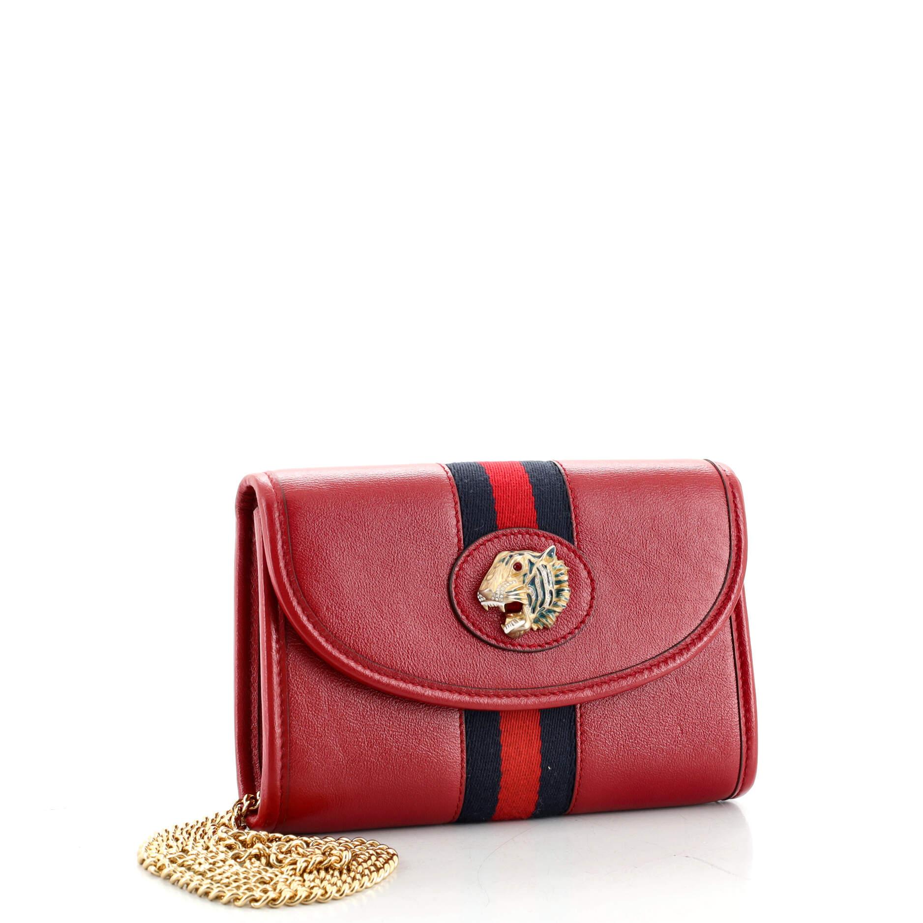 Red Gucci Rajah Web Chain Shoulder Bag Leather Mini