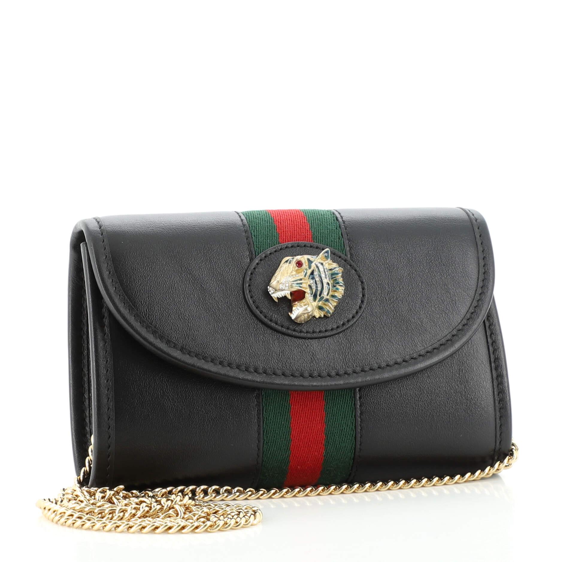 Black Gucci Rajah Web Chain Shoulder Bag Leather Mini